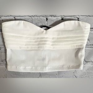Zara White Pleated Sweetheart Strapless Neckline Elastic Cropped Top Size M NWT
